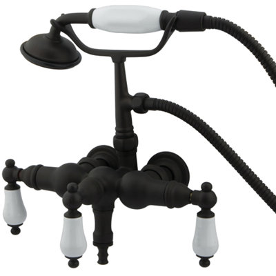 Elements of Design Vintage Three Handle Wall Mount Clawfoot Tub Faucet with Handshower