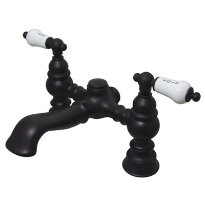 Elements of Design Hot Springs Double Handle Deck Mount Clawfoot Tub Faucet Trim Porcelain Lever Handle