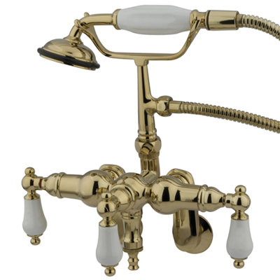 Elements of Design Hot Springs Three Handle Wall Mount Clawfoot Tub Faucet with Hand Shower