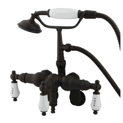 Elements of Design Hot Springs Three Handle Wall Mount Clawfoot Tub Faucet with Hand Shower