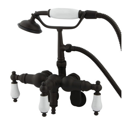 Elements of Design Hot Springs Three Handle Wall Mount Clawfoot Tub Faucet with Hand Shower