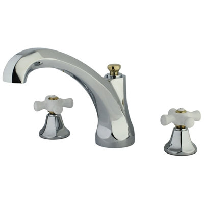 Elements of Design Metropolitan Double Handle Deck Mount Roman Tub Faucet Trim Porcelain Cross Handle