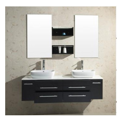 Virtu Augustine Double 58.7" Bathroom Vanity Set in Espresso/Black