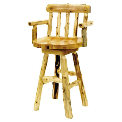 Fireside Lodge Traditional Cedar Log Square Pub Table and Barstool with Arms