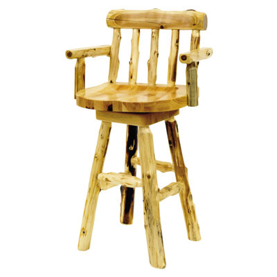 Fireside Lodge Traditional Cedar Log Square Pub Table and Barstool with Arms