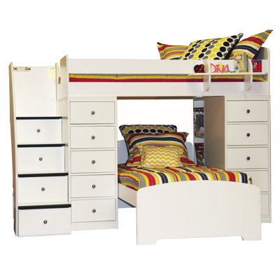 Berg Furniture Sierra Twin Space Saver L-Shaped Bunk Bed with Stairs and Storage (Twin over Twin)
