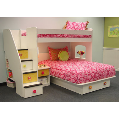 Berg Furniture Utica Loft Twin over Full L-Shaped Bunk Bed with Bookshelves and Storage