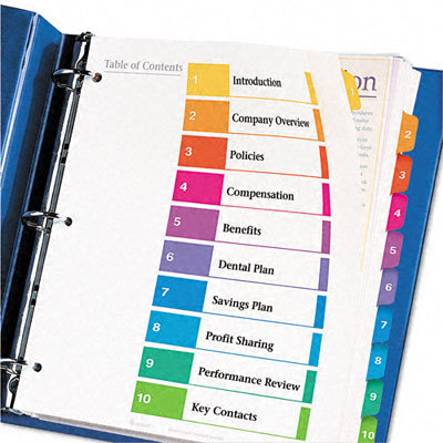 Avery Consumer Products Extrawide Ready Index Dividers, 10-Tab, 9 1/2 x 11, Assorted, 10 per Set