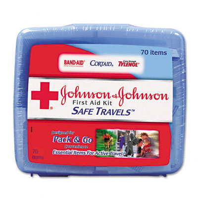 Johnson & Johnson Portable Travel First Aid Kit, 70 Pieces, Plastic Case                                                                       