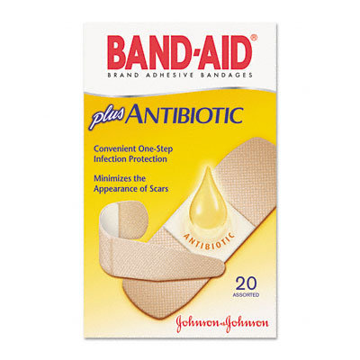Johnson & Johnson Antibiotic Adhesive Bandages, Assorted Sizes, 20 per Box                                                                     