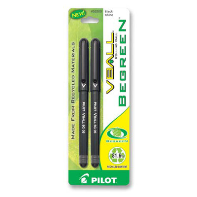Pilot Pen Corporation of America Rolling Ball Pen, Recyclable, Extra Fine, 2/PK, Black