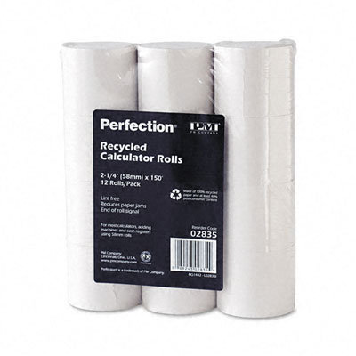 PM Company Recycled One-Ply Calculator Receipt Roll, 2-1/4"w, 150'l, WE, 12/pack                                                        
