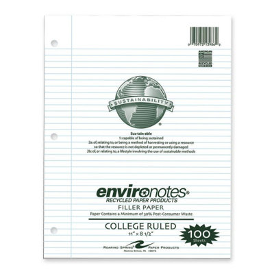 Roaring Spring Paper Products Filler Paper, College Ruled, 100 Sheets, 11"x8-1/2", White
