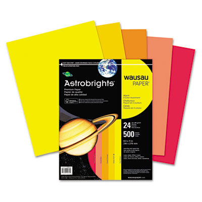 Wausau Papers AstroBright Color Laser/Inkjet Paper, Warm Colors, 24lb, Letter, 500 Sheets                                                  
