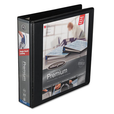 Wilson Jones Premium Single-Touch Locking Round Ring View Binder, 2" Capacity, Black