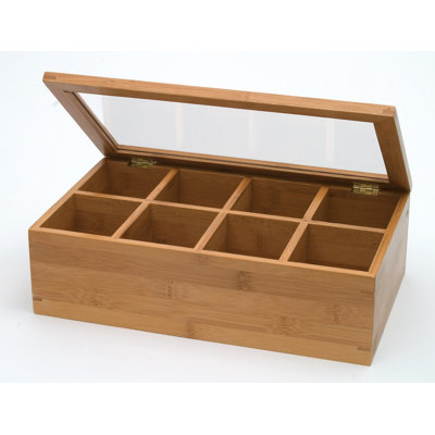 Lipper International Bamboo Eight Compartment Tea Box with Acrylic and Bamboo Lid