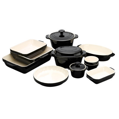 Raymond Blanc by Anolon Black and Cream Stoneware 24cm Fluted Dish