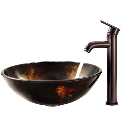Vigo Black/Gold Fusion Tempered Glass Vessel Sink