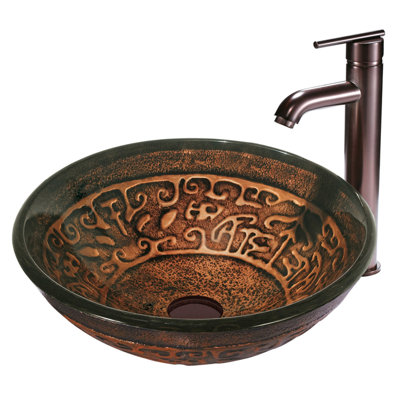 Vigo Copper Mosaic Glass Vessel Sink with Faucet in Oil Rubbed Bronze