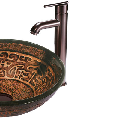 Vigo Copper Mosaic Glass Vessel Sink with Faucet in Oil Rubbed Bronze