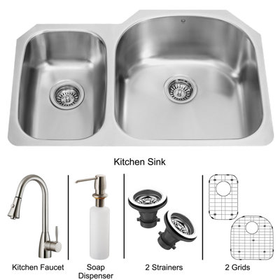 Vigo Double Bowl Stainless Steel Undermount Kitchen Sink Set