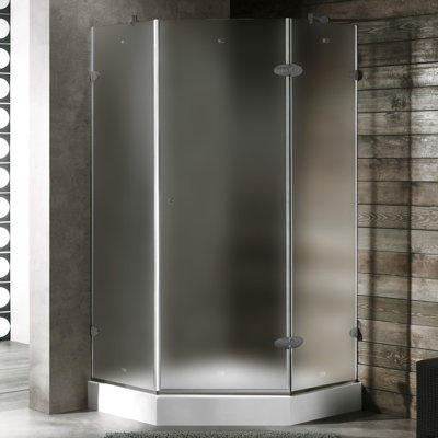 Vigo Neo-Angle Door Frameless Shower Enclosure with Base & Knob Handles