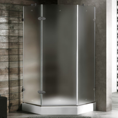 Vigo Neo-Angle Door Frameless Shower Enclosure with Base & Knob Handles