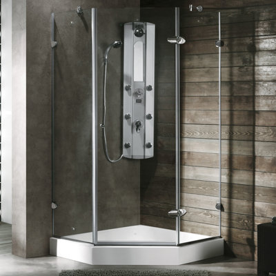 Vigo Neo-Angle Door Frameless Shower Enclosure with Base & Knob Handles