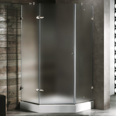Vigo Neo-Angle Door Frameless Shower Enclosure with Base & Knob Handles