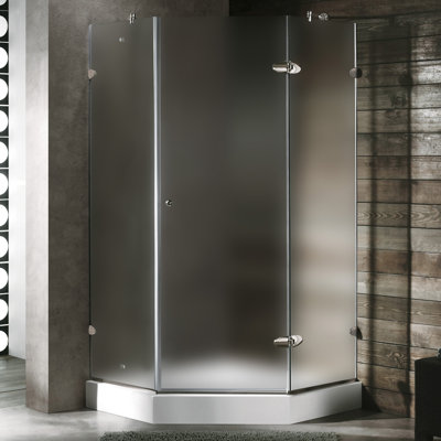 Vigo Neo-Angle Door Frameless Shower Enclosure with Base & Knob Handles