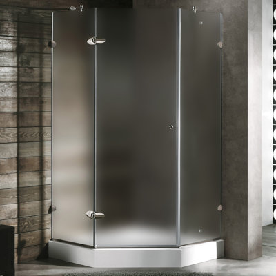 Vigo Neo-Angle Door Frameless Shower Enclosure with Base & Knob Handles