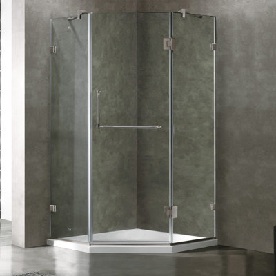 Vigo Frameless Clear Neo-Angle Door Shower Enclosure with Low-Profile Base