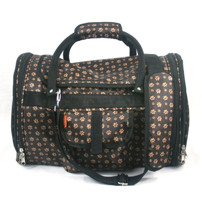 Covered Pet Carrier in Paw Print Brown