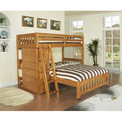 Discovery World Furniture DWF1154Weston Twin over Full L-Shaped Bunk Bed with Bookshelves and Storage