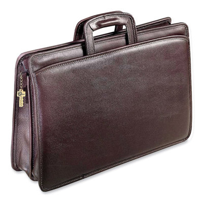 Jack Georges University Double Gusset Zip Top Tri-Pocket Briefcase