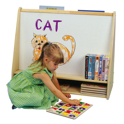 ECR4kids Two Sided Pic A Book Stand with Dry Erase Board and Storage Cubbie