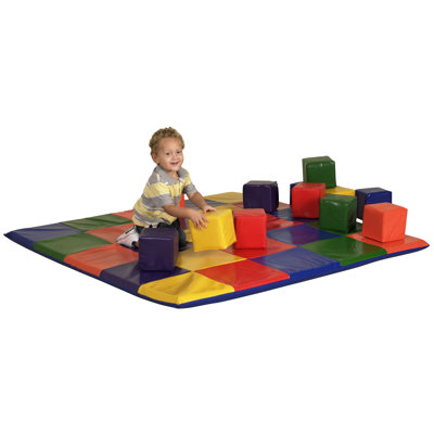 ECR4kids Patchwork Mat & Toddler Blocks Set in Primary Colors