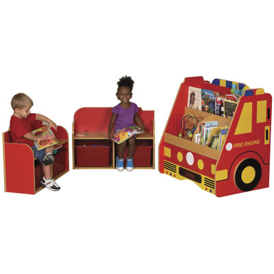 ECR4kids 3-Piece Fire Engine Book Storage Center