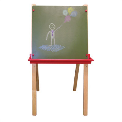 ECR4kids Hardwood Adjustable Floor Easel with Chalk and Dry-Erase Board