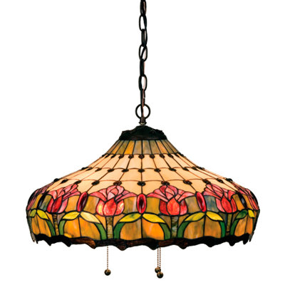 Victorian Tiffany Nouveau Colonial 3 Light Tulip Pendant