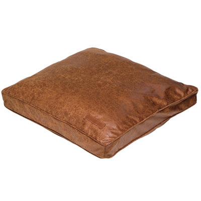 Faux Leather Pillow Dog Bed in Natural Vintage