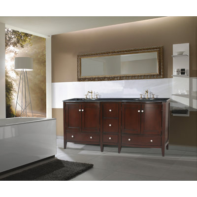 Stufurhome Corona 72" Double Bathroom Vanity in Polished Dark Brown with Granite Top