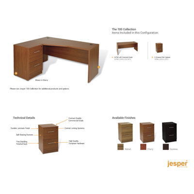 Jesper Office Pro X - L-Shaped Executive Desk with Filing Cabinet