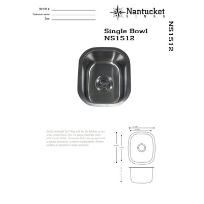 Nantucket Sinks Rectangle Undermount Bar / Prep Sink in Brushed Satin