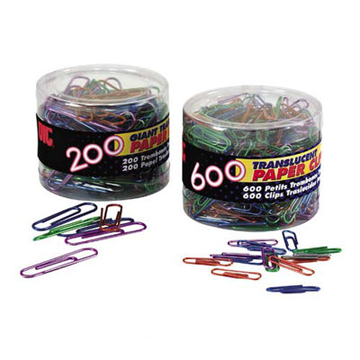 Officemate International Corp Translucent Paper Clips,Vinyl,Small,600/Tub, BE/PE/GN/RD/SR