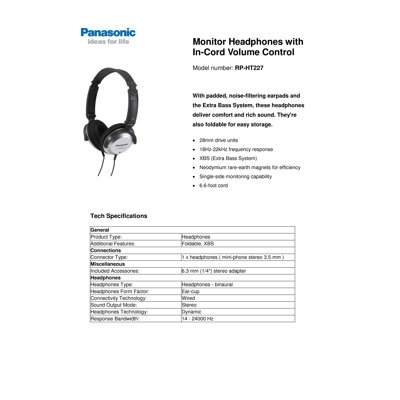 Panasonic&reg; Monitor Headphones