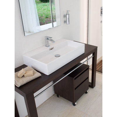 WS Bath Collections Linea 5.1" x 27.6" Quarelo Wall Mount Bathroom Sink in White with Faucet Hole