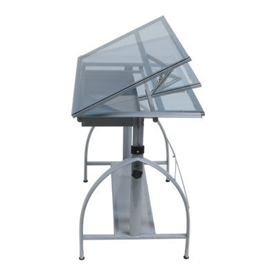 Studio Designs Avanta Drafting Table in Silver and Blue Glass