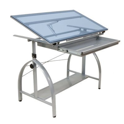 Studio Designs Avanta Drafting Table in Silver and Blue Glass