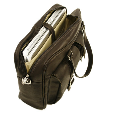 Piel Leather Two-Pocket Satchel in Chocolate